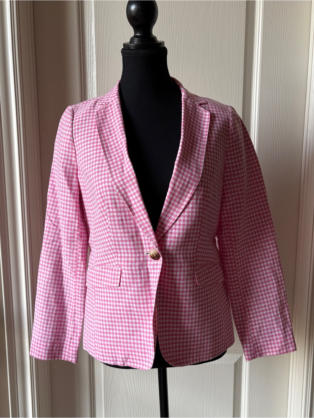 Talbots Pink Gingham Single-Button Blazer